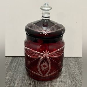 Bohemian Ruby Red Lidded Jar